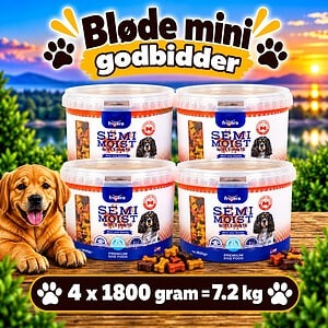 Bløde mini kødben godbidder i spand 4 x 1800g (Hel kasse)