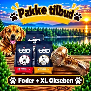 Pakketilbud 3. (3 x 1 kg Teo tørfoder + 1 stort XL okseben)