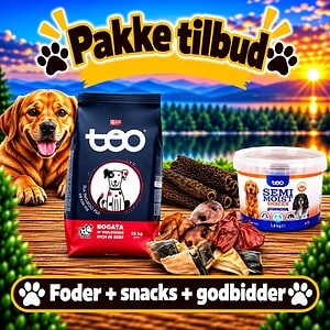 Teo tørfoder 14 x 1 kg + 1 kg okse kallun ruller + 1,8 kg bløde godbidder + 10 mix snacks