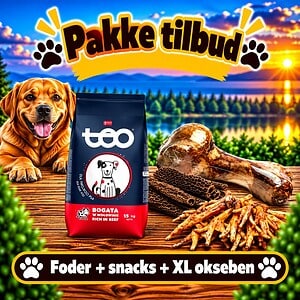 Teo tørfoder 14 x 1 kg + 1 kg okse kallun ruller + 1 kg kylling fødder + 1,8 kg stort XL okseben